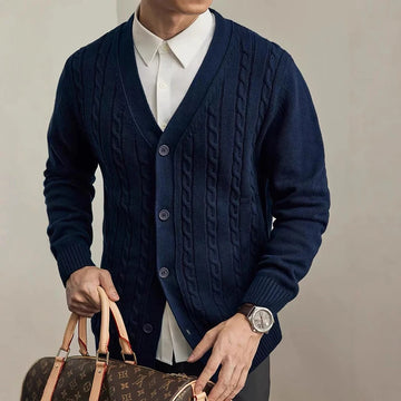 Riolio New Men Luxury Knitted Cardigan Jacket Fashion V Neck Button Sweater Long Sleeve Streetwear Leisure Premium Coat Autumn Knitwear